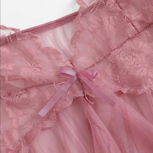 Sexy Babydoll Lace Asymmetrical Mesh Slip With Thong Lingerie Set. - Picture 4 of 7